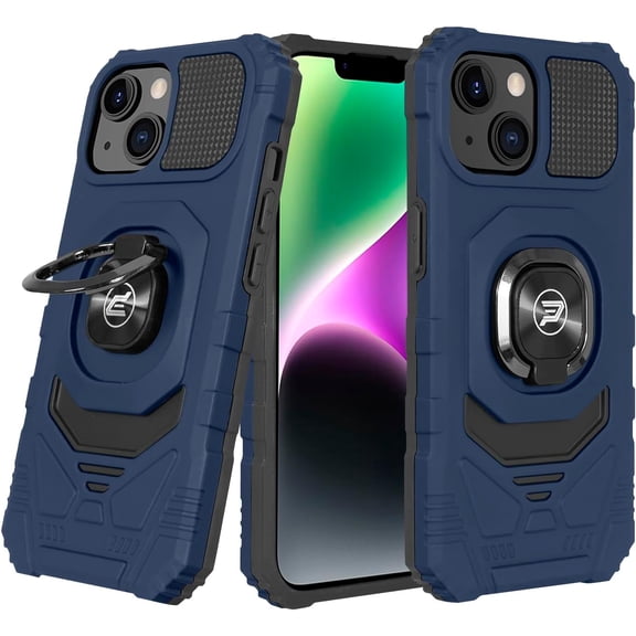 Wireless PROTECH Case Compatible with Apple iPhone 15 Plus Phone (Screen Size 6.7 ) Ring Kickstand Magnetic Car Mount, PC and TPU Impact-Resistant Protective Case (Blue)