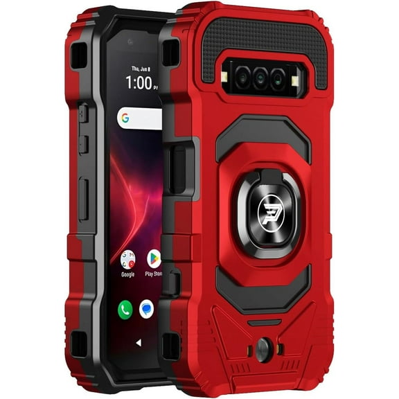 Wireless PROTECH Case Compatible with Kyocera DuraForce Pro 3 E7200 Phone, Ring Kickstand Magnetic Car Mount, PC and TPU Impact-Resistant Protective Case (Red)