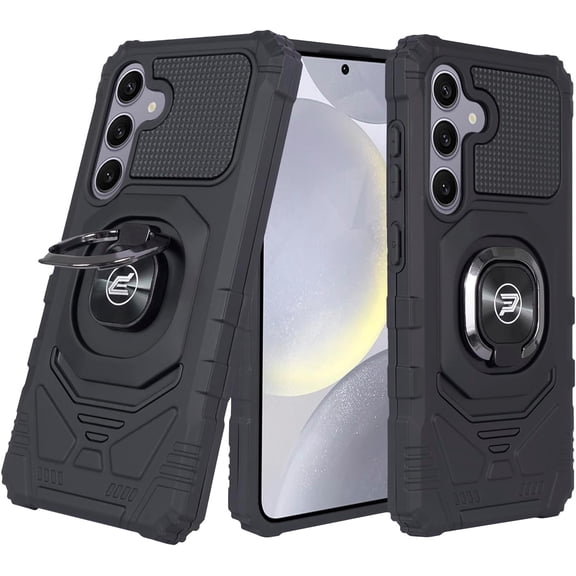 Wireless PROTECH Case Compatible with Samsung Galaxy S24 Phone (Screen Size 6.2") Ring Kickstand Magnetic Car Mount, PC and TPU Impact-Resistant Protective Case (Black)