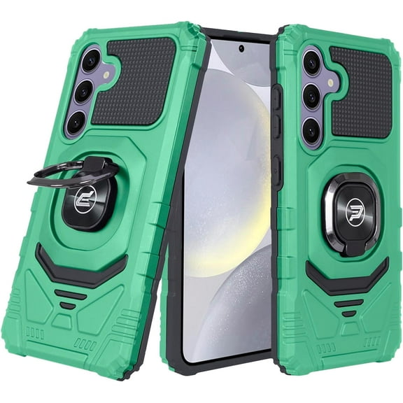 Wireless PROTECH Case Compatible with Samsung Galaxy S24 Phone (Screen Size 6.2") Ring Kickstand Magnetic Car Mount, PC and TPU Impact-Resistant Protective Case (Dark Green)
