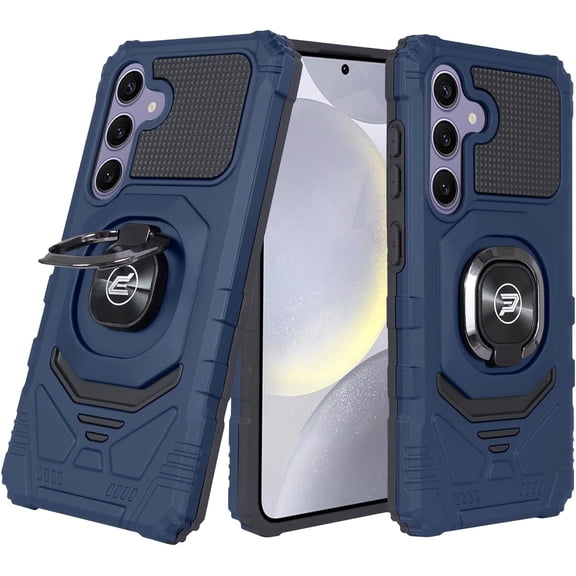 Wireless PROTECH Case Compatible with Samsung Galaxy S24 Plus Phone (Screen Size 6.7") Ring Kickstand Magnetic Car Mount, PC and TPU Impact-Resistant Protective Case (Blue)