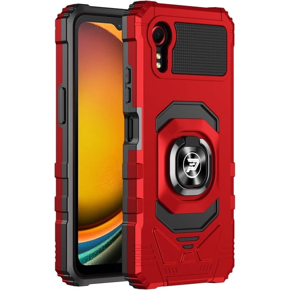Wireless PROTECH Case Compatible with Samsung Galaxy XCover 7 5G SM-G556B Phone, Ring Kickstand Magnetic Car Mount, PC and TPU Impact-Resistant Protective Case (Red)
