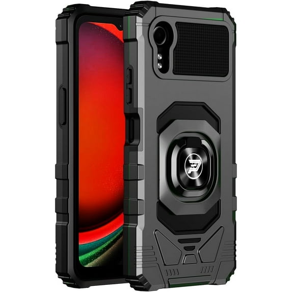 Wireless PROTECH Case Compatible with Samsung Galaxy XCover 7 5G SM-G556B Phone, Ring Kickstand Magnetic Car Mount, PC and TPU Impact-Resistant Protective Case (Black)