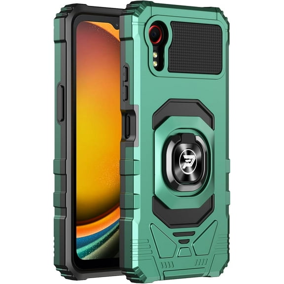 Wireless PROTECH Case Compatible with Samsung Galaxy XCover 7 5G SM-G556B Phone, Ring Kickstand Magnetic Car Mount, PC and TPU Impact-Resistant Protective Case (Dark Green)
