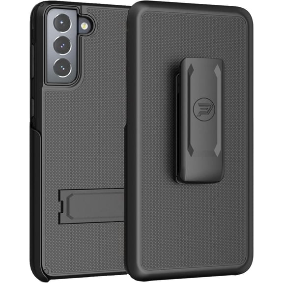 Wireless PROTECH Case Compatible with Samsung Galaxy S21 5G (Screen Size 6.2 inch only). Dual Layer Hybrid Case and Belt Clip Holster Combo Black