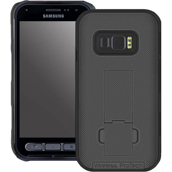 Wireless PROTECH Case Compatible with Samsung Galaxy XCover FieldPro Phone Model SM-G889. Slim Protective Rugged Case with Built-in Kickstand (Black)