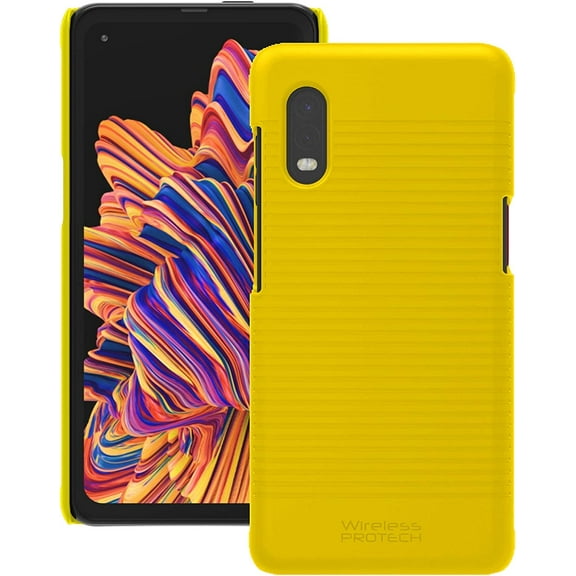 Wireless PROTECH Case Compatible with Samsung Galaxy XCover Pro Phone Model SM-G715. Durable Slim Protective Hard Cover Ribbed Case (Yellow)