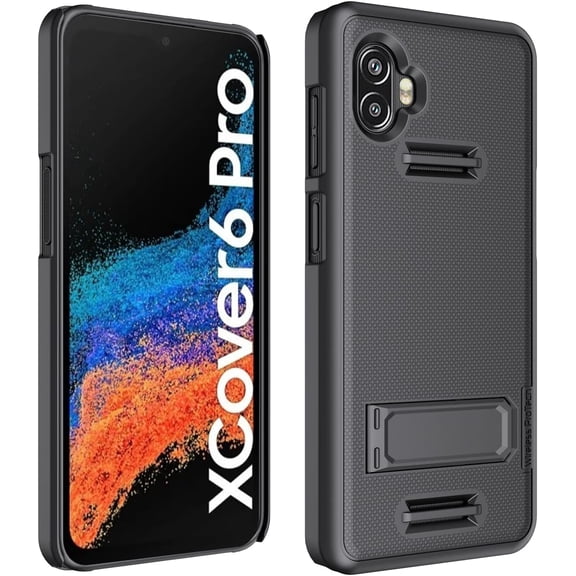 Wireless PROTECH Case Compatible with Samsung Galaxy XCover6 Pro (SM-G736), Protective Shell Case with Kickstand and Screen Protector (Black)
