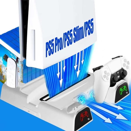 YUOY Universal PS5 Cooling Stand with Dual Controller Charger & 11-Game Storage – Fits PS5 Pro/Slim/Original (Disc & Digital)