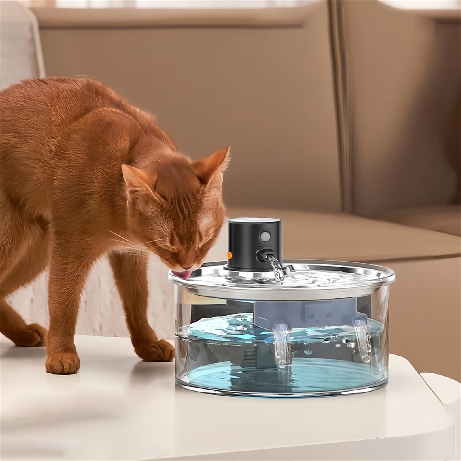 Wireless Pet Water Fountain,3.2L Stainless Steel Automatic Dispenser with Battery,Cordless, Rechargeable, 2500mAh,Silent Pump for Indoor Use，White