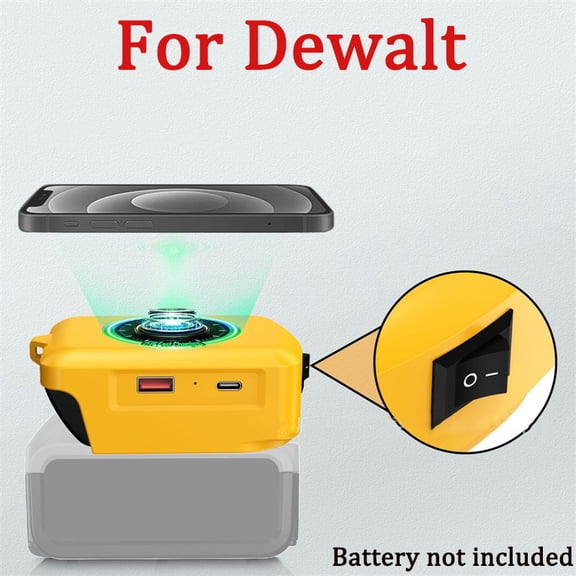 Wireless Phone Charger For Dewalt 20V Li-ion Battery USB Adapter With Type-C Charge Port Portable Power Bank