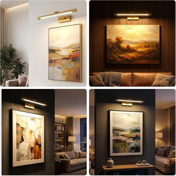 Wireless Picture Lights for Wall Rechargeable,3 Color Dimmable,Classic Art Lights for Paintings, Gallery, Bedroom,Portraits, Dartboards (Gold)