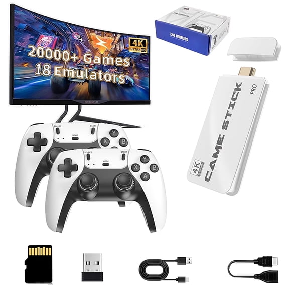 Wireless Plug-and-Play Retro Game Console, 20,000+ Games, 9 Emulators, 64GB, 2 Controllers, Two-Player, Compatible with TV/PC/Projector, Perfect for Holidays