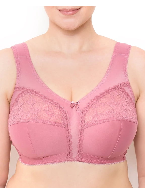 Wireless Plus Size Bra Wide Strap Unlined Minimizer Full Coverage 36 38 40 42 44 46 48 50 52 / C D E F G H I ( 36J, Dusty Rose)