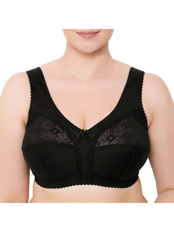 Wireless Plus Size Bra Wide Strap Unlined Minimizer Full Coverage 36 38 40 42 44 46 48 50 52 / C D E F G H I ( 38E/DD, Black)