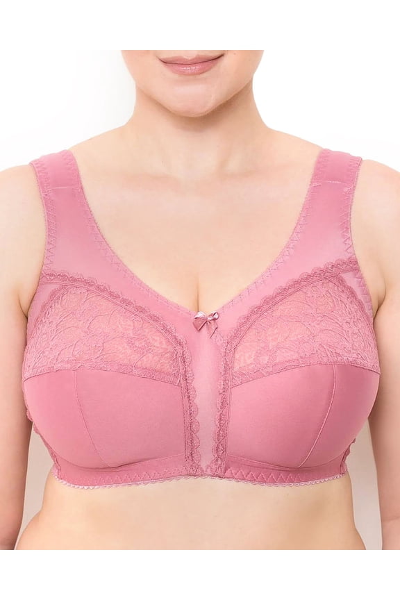 Wireless Plus Size Bra Wide Strap Unlined Minimizer Full Coverage 36 38 40 42 44 46 48 50 52 / C D E F G H I ( 38F/DDD, Dusty Rose)