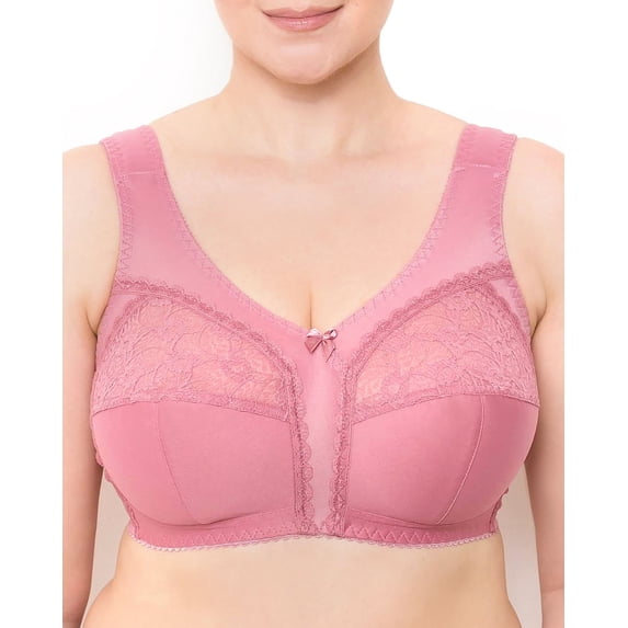 Wireless Plus Size Bra Wide Strap Unlined Minimizer Full Coverage 36 38 40 42 44 46 48 50 52 / C D E F G H I ( 38H, Dusty Rose)