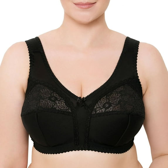 Wireless Plus Size Bra Wide Strap Unlined Minimizer Full Coverage 36 38 40 42 44 46 48 50 52 / C D E F G H I ( 38I, Black)