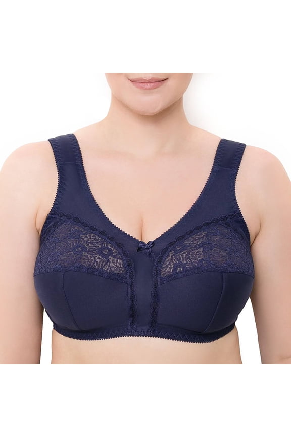 Wireless Plus Size Bra Wide Strap Unlined Minimizer Full Coverage 36 38 40 42 44 46 48 50 52 / C D E F G H I ( 40E/DD, Navy)