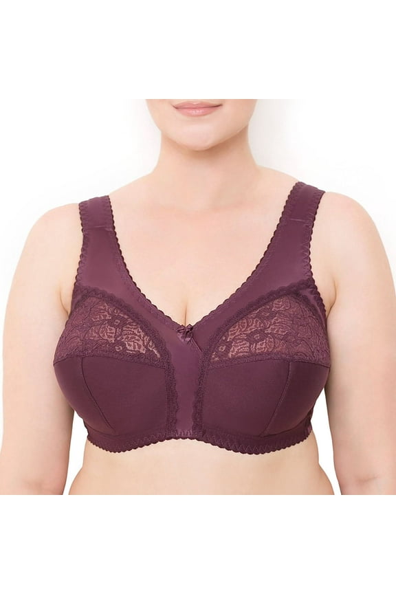 Wireless Plus Size Bra Wide Strap Unlined Minimizer Full Coverage 36 38 40 42 44 46 48 50 52 / C D E F G H I ( 42D, Plum)