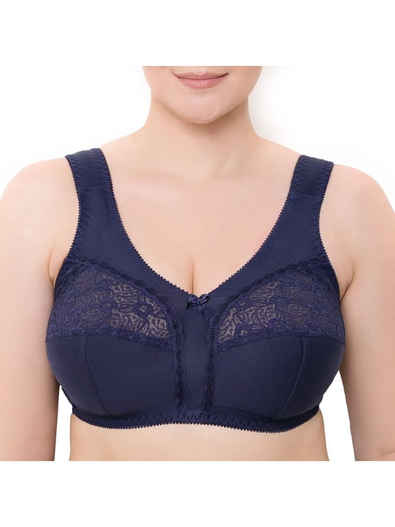 Wireless Plus Size Bra Wide Strap Unlined Minimizer Full Coverage 36 38 40 42 44 46 48 50 52 / C D E F G H I ( 42E/DD, Navy)