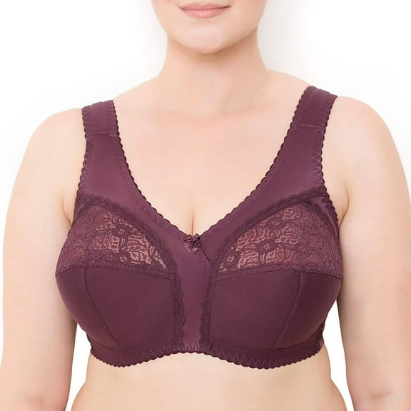 Wireless Plus Size Bra Wide Strap Unlined Minimizer Full Coverage 36 38 40 42 44 46 48 50 52 / C D E F G H I ( 44C, Plum)