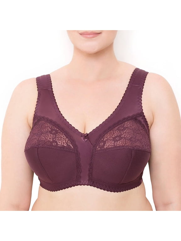 Wireless Plus Size Bra Wide Strap Unlined Minimizer Full Coverage 36 38 40 42 44 46 48 50 52 / C D E F G H I ( 44C, Plum)