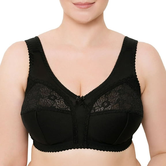 Wireless Plus Size Bra Wide Strap Unlined Minimizer Full Coverage 36 38 40 42 44 46 48 50 52 / C D E F G H I ( 44F/DDD, Black)