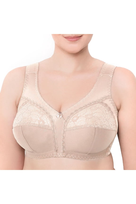 Wireless Plus Size Bra Wide Strap Unlined Minimizer Full Coverage 36 38 40 42 44 46 48 50 52 / C D E F G H I ( 44F/DDD, Nude)
