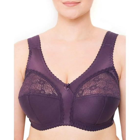 Wireless Plus Size Bra Wide Strap Unlined Minimizer Full Coverage 36 38 40 42 44 46 48 50 52 / C D E F G H I ( 46E/DD, Purple)