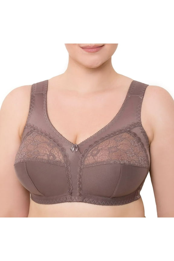 Wireless Plus Size Bra Wide Strap Unlined Minimizer Full Coverage 36 38 40 42 44 46 48 50 52 / C D E F G H I ( 46F/DDD, Cocoa)