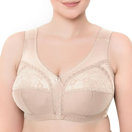 Wireless Plus Size Bra Wide Strap Unlined Minimizer Full Coverage 36 38 40 42 44 46 48 50 52 / C D E F G H I ( 48D, Nude)