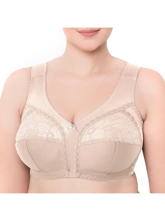 Wireless Plus Size Bra Wide Strap Unlined Minimizer Full Coverage 36 38 40 42 44 46 48 50 52 / C D E F G H I ( 48F/DDD, Nude)