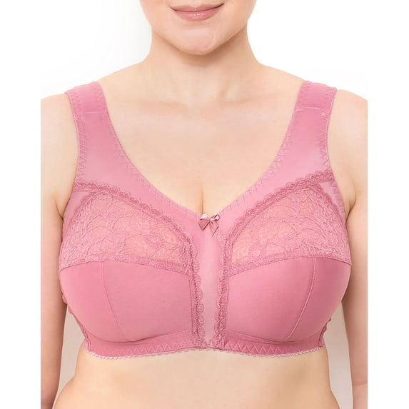 Wireless Plus Size Bra Wide Strap Unlined Minimizer Full Coverage 36 38 40 42 44 46 48 50 52 / C D E F G H I ( 50E/DD, Dusty Rose)