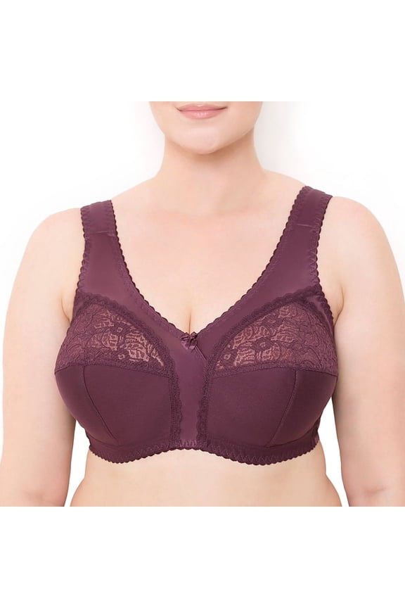 Wireless Plus Size Bra Wide Strap Unlined Minimizer Full Coverage 36 38 40 42 44 46 48 50 52 / C D E F G H I ( 50F/DDD, Plum)