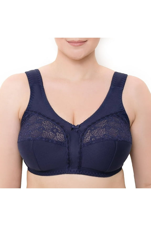 Wireless Plus Size Bra Wide Strap Unlined Minimizer Full Coverage 36 38 40 42 44 46 48 50 52 / C D E F G H I ( 50H, Navy)