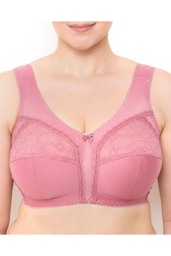 Wireless Plus Size Bra Wide Strap Unlined Minimizer Full Coverage 36 38 40 42 44 46 48 50 52 / C D E F G H I ( 52I, Dusty Rose)