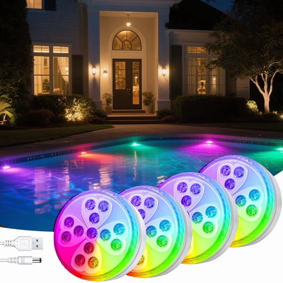 Wireless Pool Lights Rechargeable Submersible LED Light, 10 Colors & 4 Modes, IP68 Waterproof, Underwater Lighting for Inground & Above Ground Pools, Pond, Party Decor