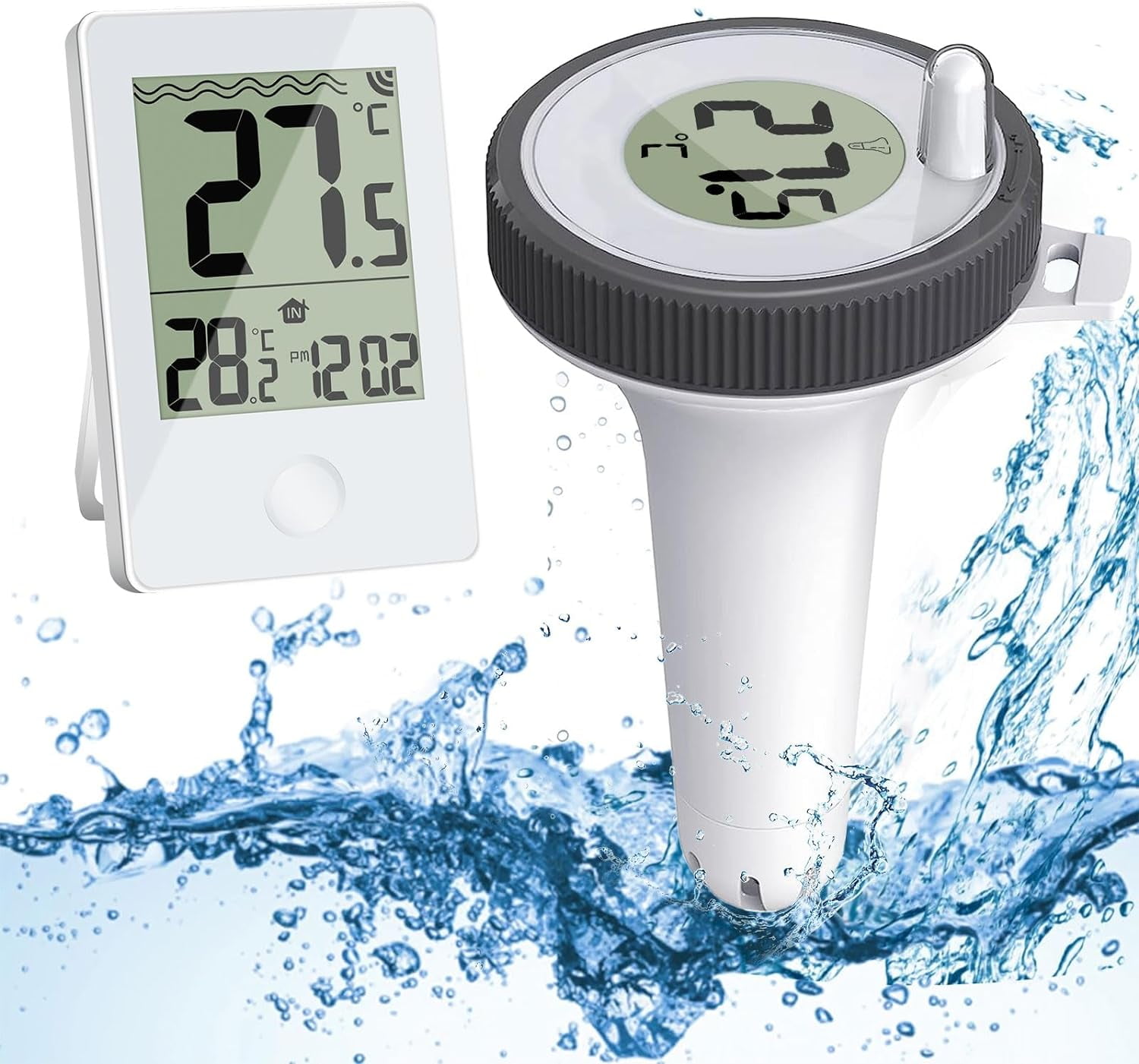 Wireless Pool Thermometer Floating Easy Read, Digital Pool Thermometer with IPX8 Waterproof