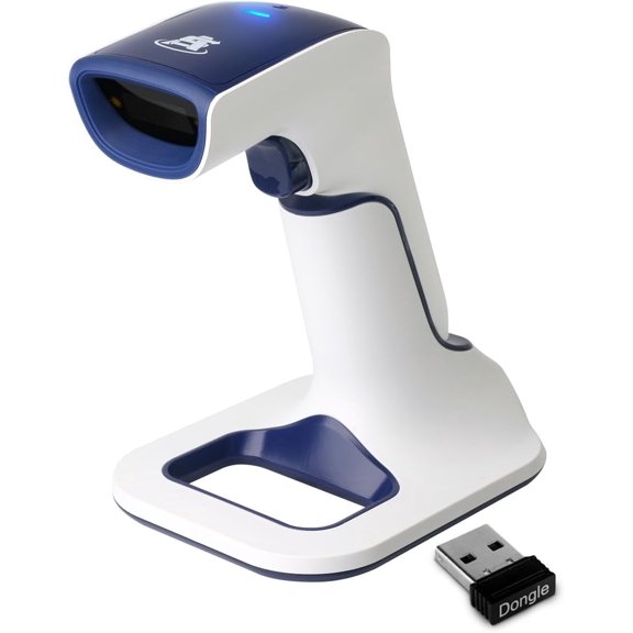 Wireless Portable 1D with Stand Bluetooth Barcode Scanner: Hand Scanner 3-in-1, Cordless, Rechargeable Scan Gun for Inventory - USB Barcode Reader (1D Only with Next Gen Stand)