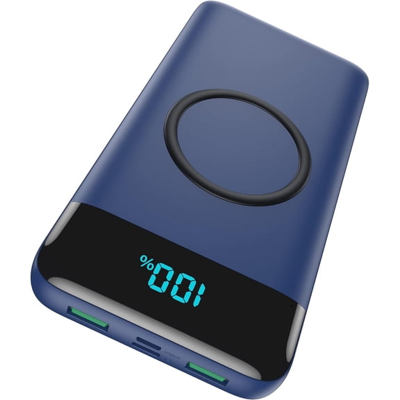 Wireless Portable Charger 30,800mAh,15W Wireless Charging USB C Power Bank,25W PD QC 4.0 Fast Charging 4 Outputs Travel Essentials Battery Pack Compatible with iPhone 17/16/15/14,Galaxy,Android-Blue