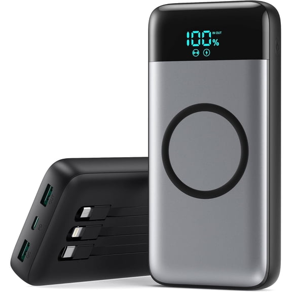 Wireless Portable Charger 40800mAh for iPhone with 3 Built-in Cables,7-in-1 15W Wireless Charging USB C Power Bank, 25W PD C4.0 Fast Charging Travel Essential Battery Pack for iPhone 17/16/15,Android
