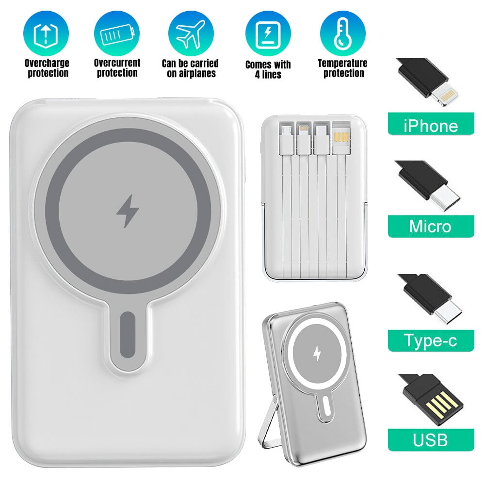 Wireless Portable Charger,DFITO Foldable 10000mAh Magnetic Power Bank with Type-C Cable 22.5W PD Fast Charging Lighting Mag-Safe Battery Pack for iPhone 15/14/13/12/Pro/Pro Max-White