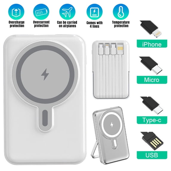 Wireless Portable Charger,DFITO Foldable 10000mAh Magnetic Power Bank with Type-C Cable 22.5W PD Fast Charging Lighting Mag-Safe Battery Pack for iPhone 15/14/13/12/Pro/Pro Max-White