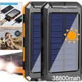 thumbnail image 1 of 38800mAh Super Capacity Solar Charger with 2 LED Light Flashlight & Compass for Indoor Outdoor Camping Hiking, Portable Power Bank with 3-Outputs for iPhone/iPad/Android Phones-Orange, 1 of 6