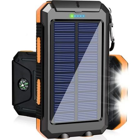38800mAh Super Capacity Solar Charger with 2 LED Light Flashlight & Compass for Indoor Outdoor Camping Hiking, Portable Power Bank with 3-Outputs for iPhone/iPad/Android Phones-Orange