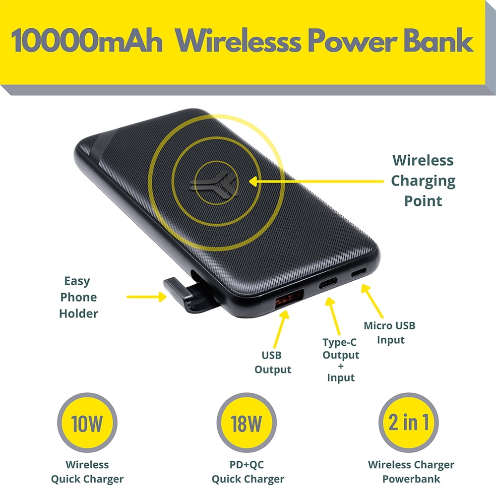 Wireless Portable Charger Power Bank - 10000mAh, External Battery Pack, USB-C PD 3.0 Fast Charge, QC 3.0 Quick Charge