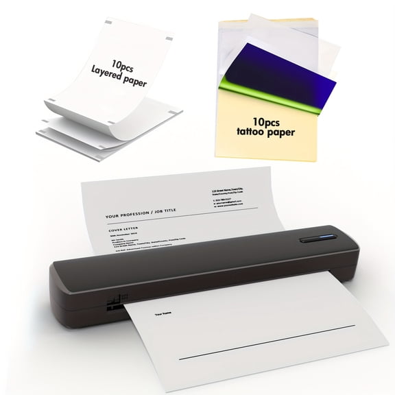 Wireless Portable Inkless Thermal Printer for iOS/PC, Instant Mobile Printer for A4/Letter, Compatible with Thermal Paper, Tattoo Stickers, Receipts & Checks