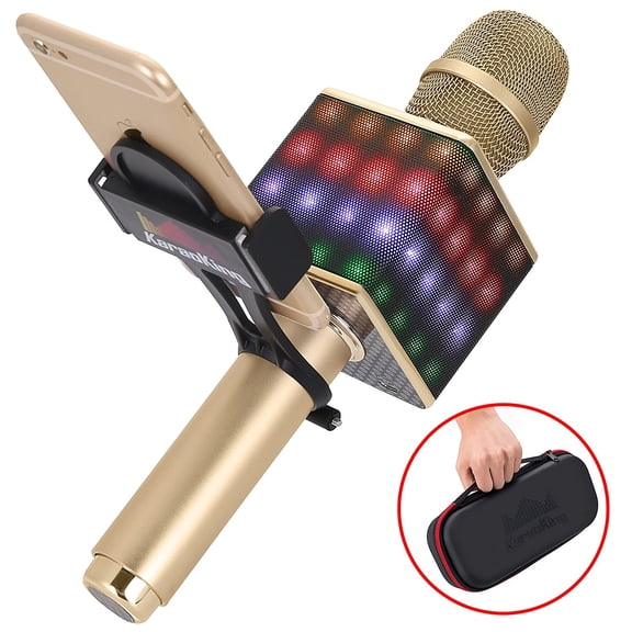 Wireless Portable Karaoke Microphone H8 2.0 with Smartphone holder and LED Lights | Speaker Bluetooth Machine for Easy Connection to iPhone and Android - The Perfect Home KTV Karaoke Singing (Gold)
