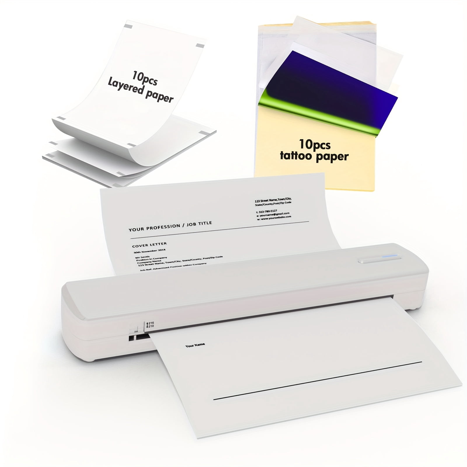A Wireless Portable Printer That Comes with 10 Sheets of Tattoo Paper And 10 Sheets of Folding Paper, Perfect for Mobile Travel. It Supports Printing Resumes, Music Scores, Test Papers, And Files